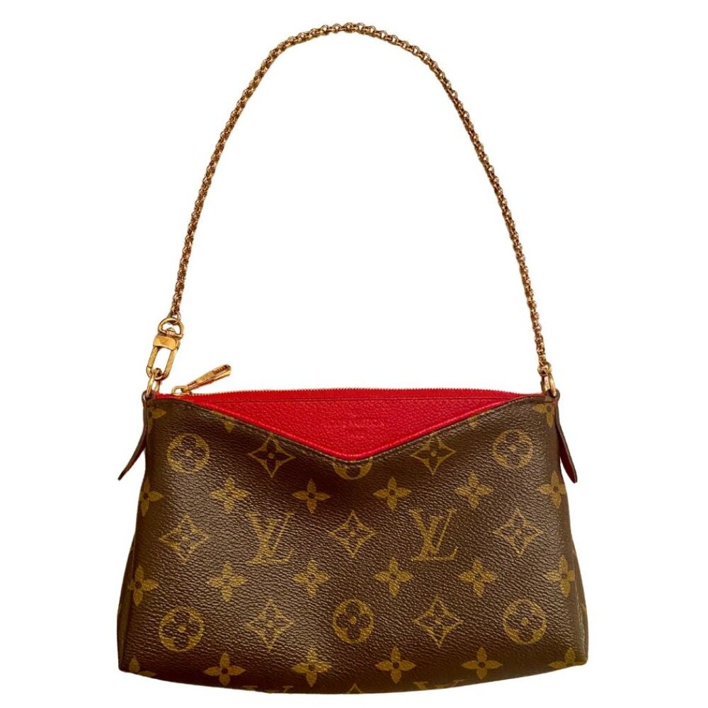 Louis Vuitton Monogram Pallas Clutch Cherry Red Gold Chain Strap